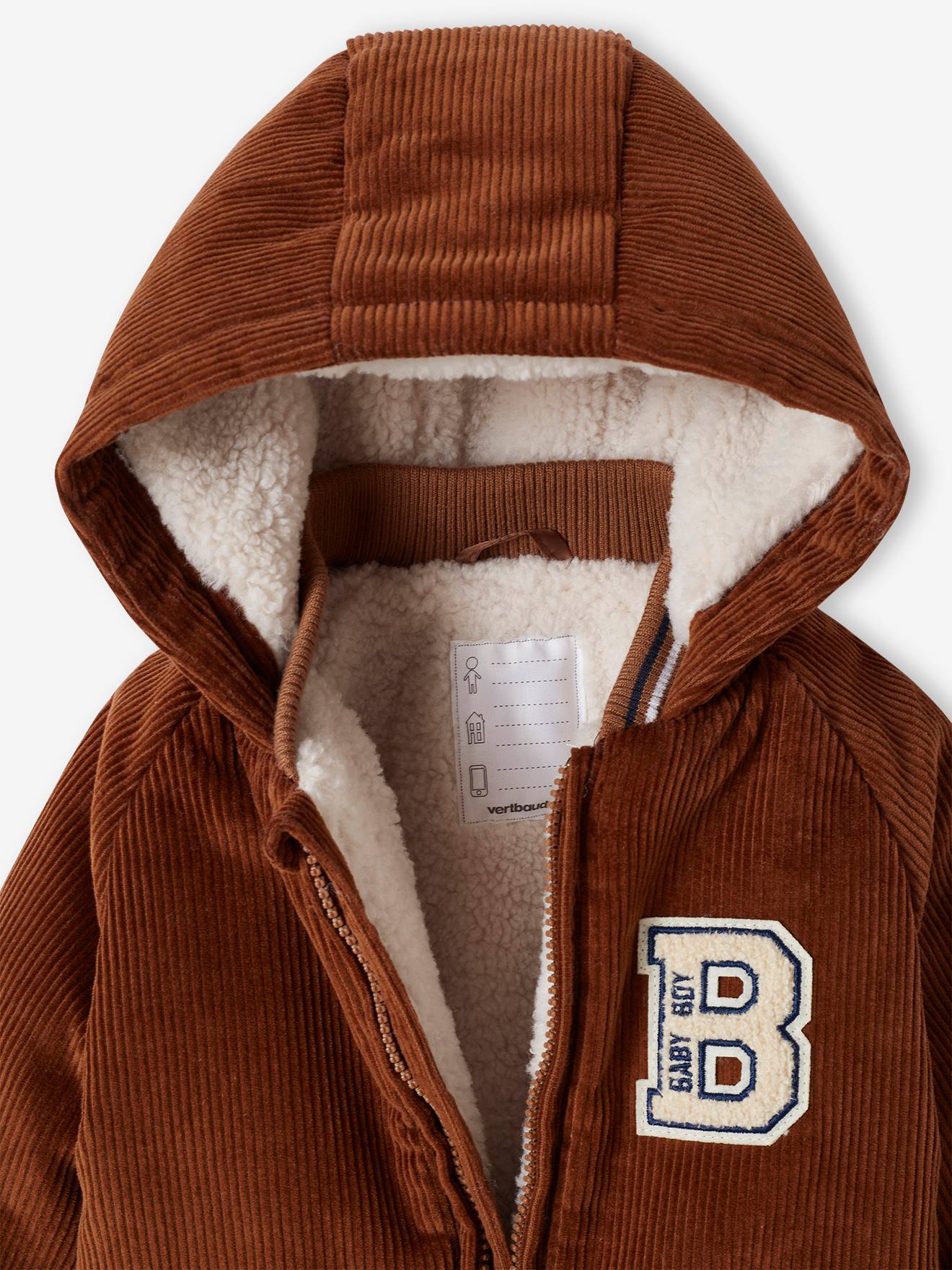 Combi-pilote en velours côtelé bébé avec pieds et moufles détachables beige