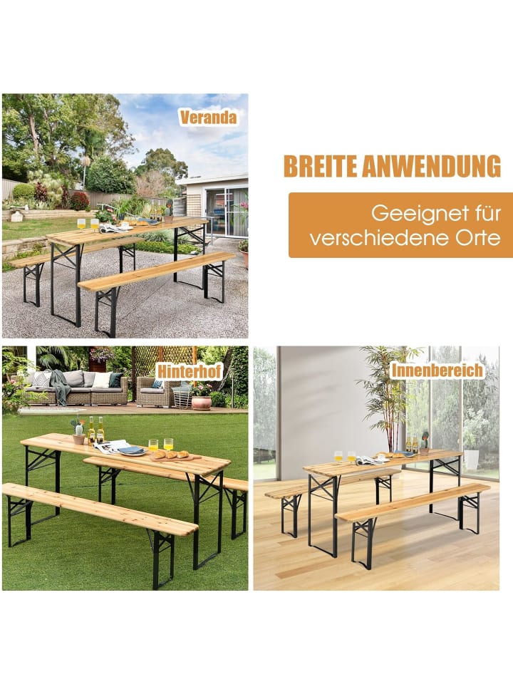 COSTWAY Picknicktisch 3tlg. Set in Braun günstig kaufen onesize