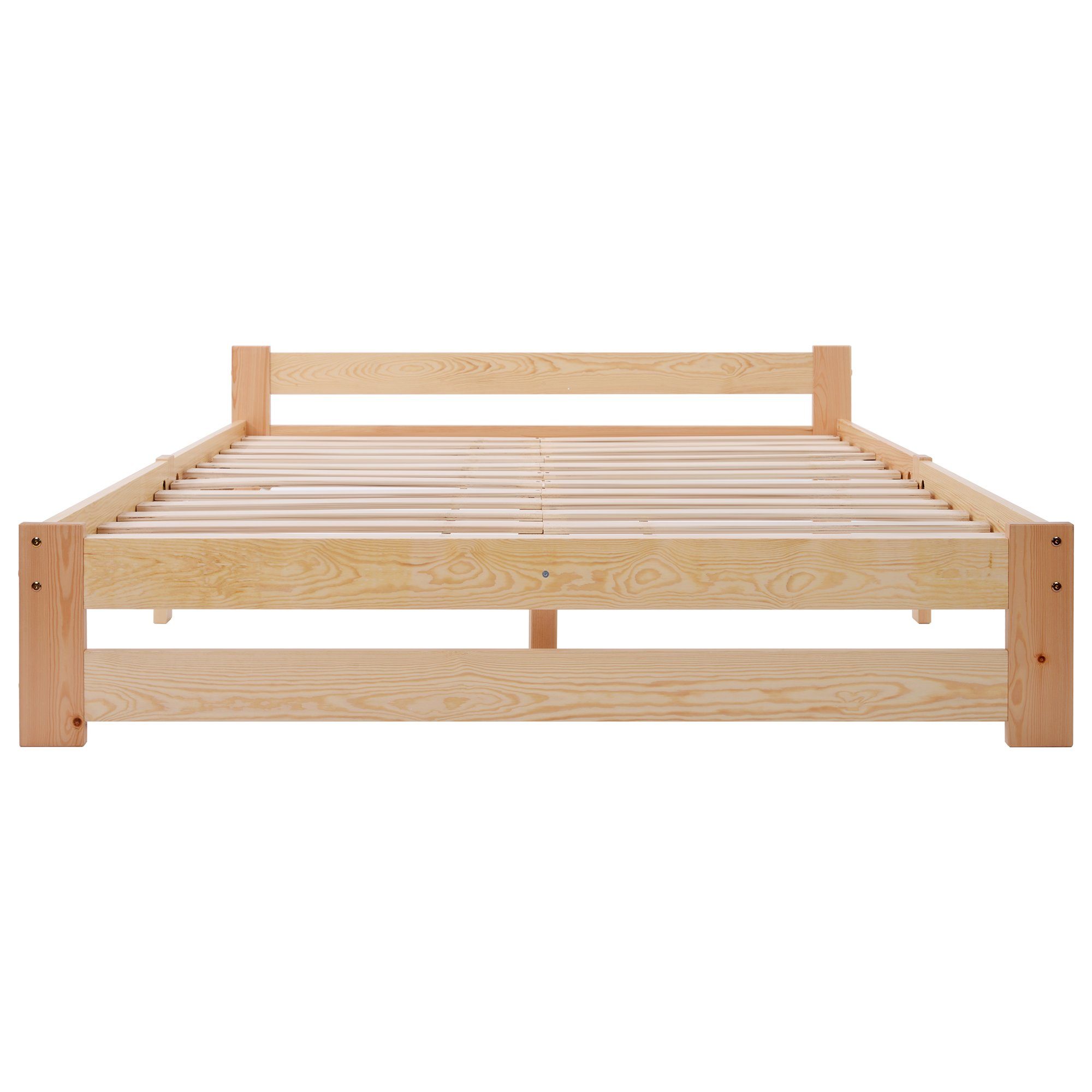 Ulife Massivholzbett Beige Doppelbett 140x200cm mit Kopfteil und Lattenrost, Schlafzimmer, Holzbett