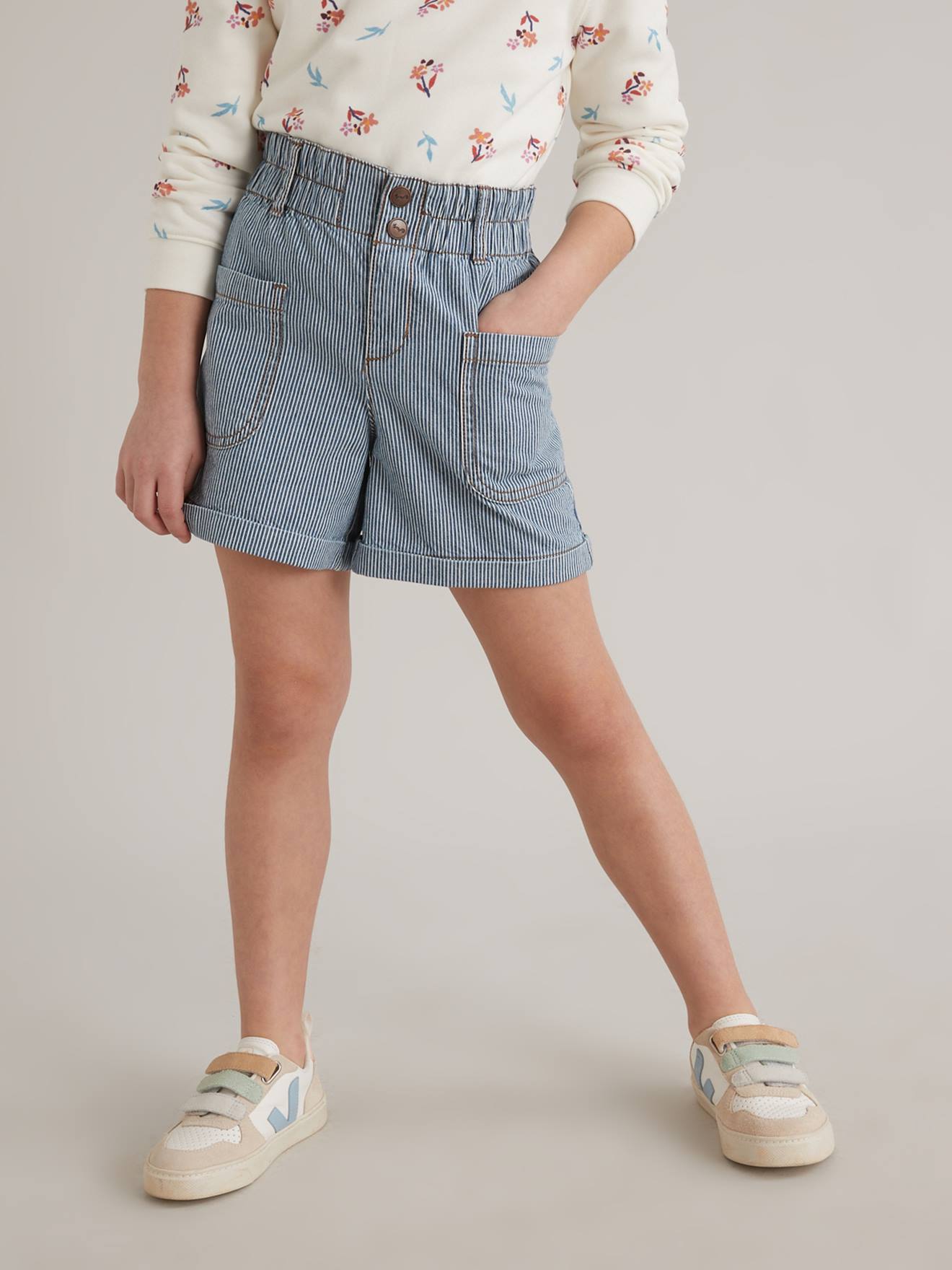 Short Fille en jean CYRILLUS rayé bleu