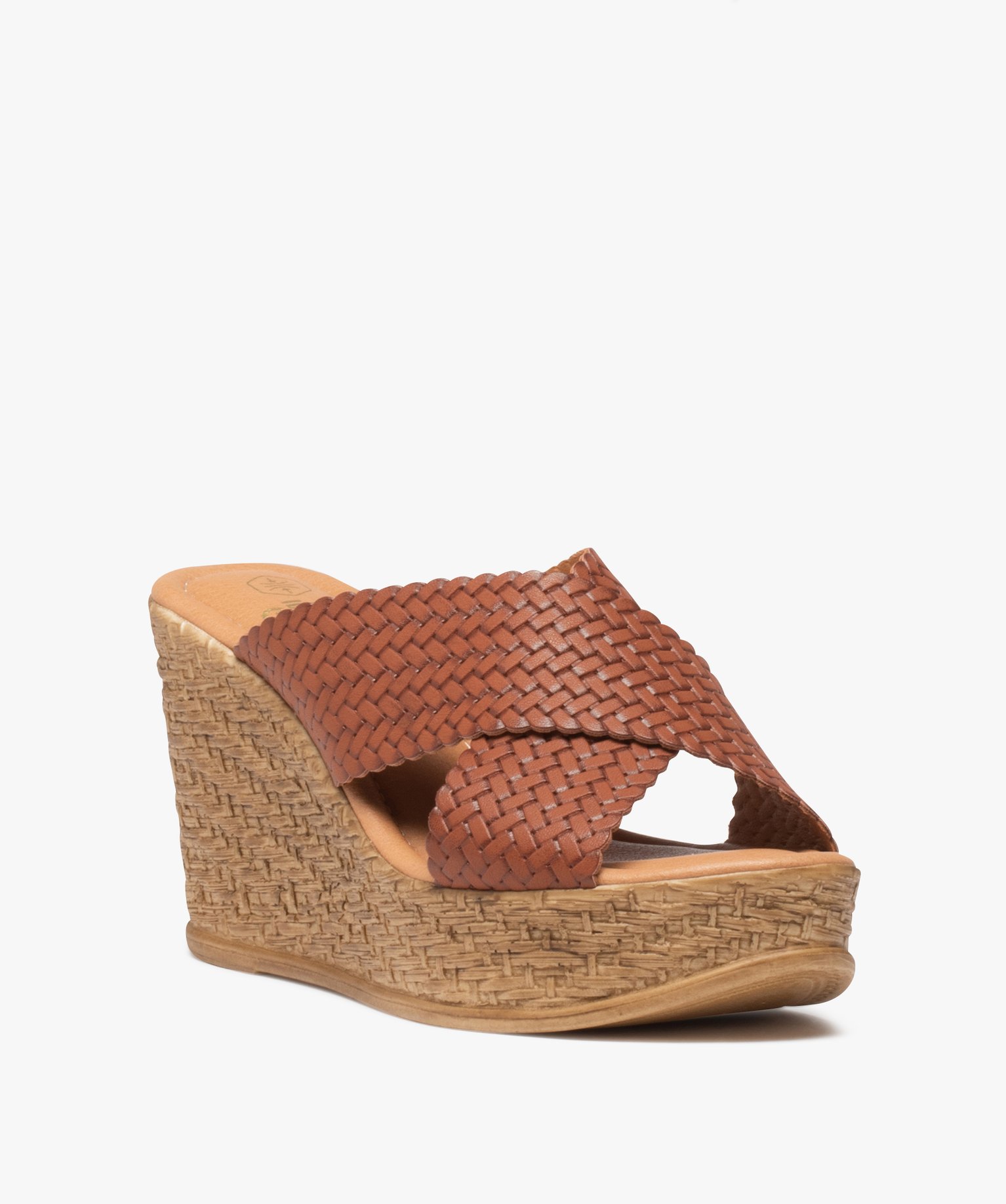 Sandales femmes à brides tressées et à talon compensé camel | GEMO