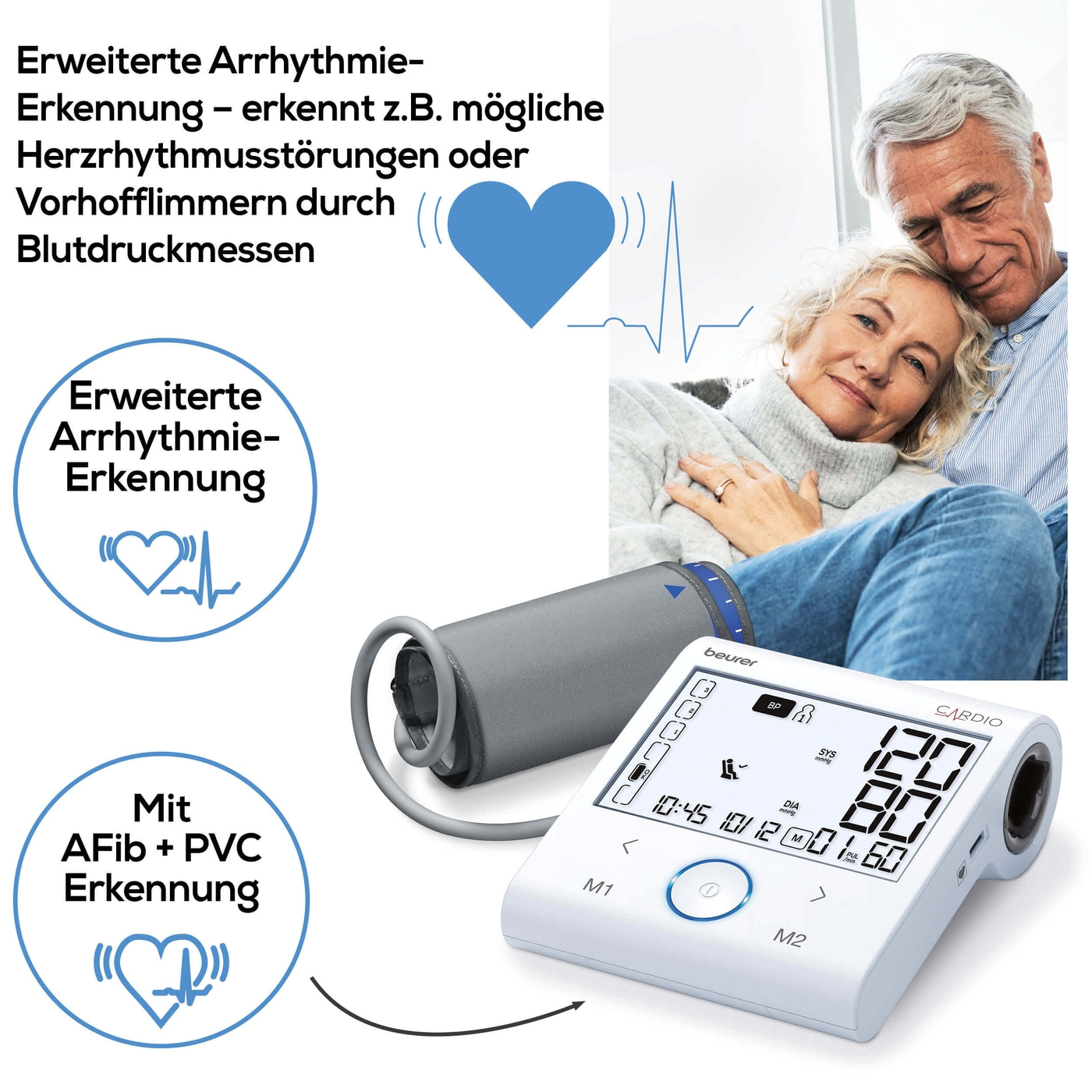 Beurer Blutdruckmessgerät mit EKG-Funktion BM 96 Cardio-Bluetooth® Oberarm-Blutdruckmessgerät mit EKG-Stick & Cardio-App-Anbindung
