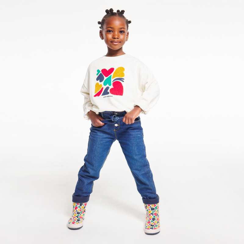 Sweat-shirt à message cœur blanc fille