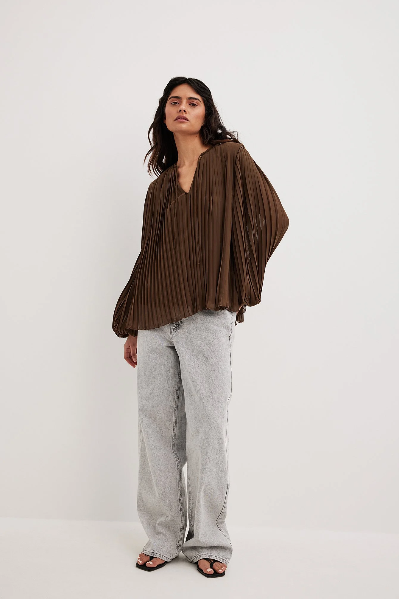 Faltenbluse mit rundem Ausschnitt