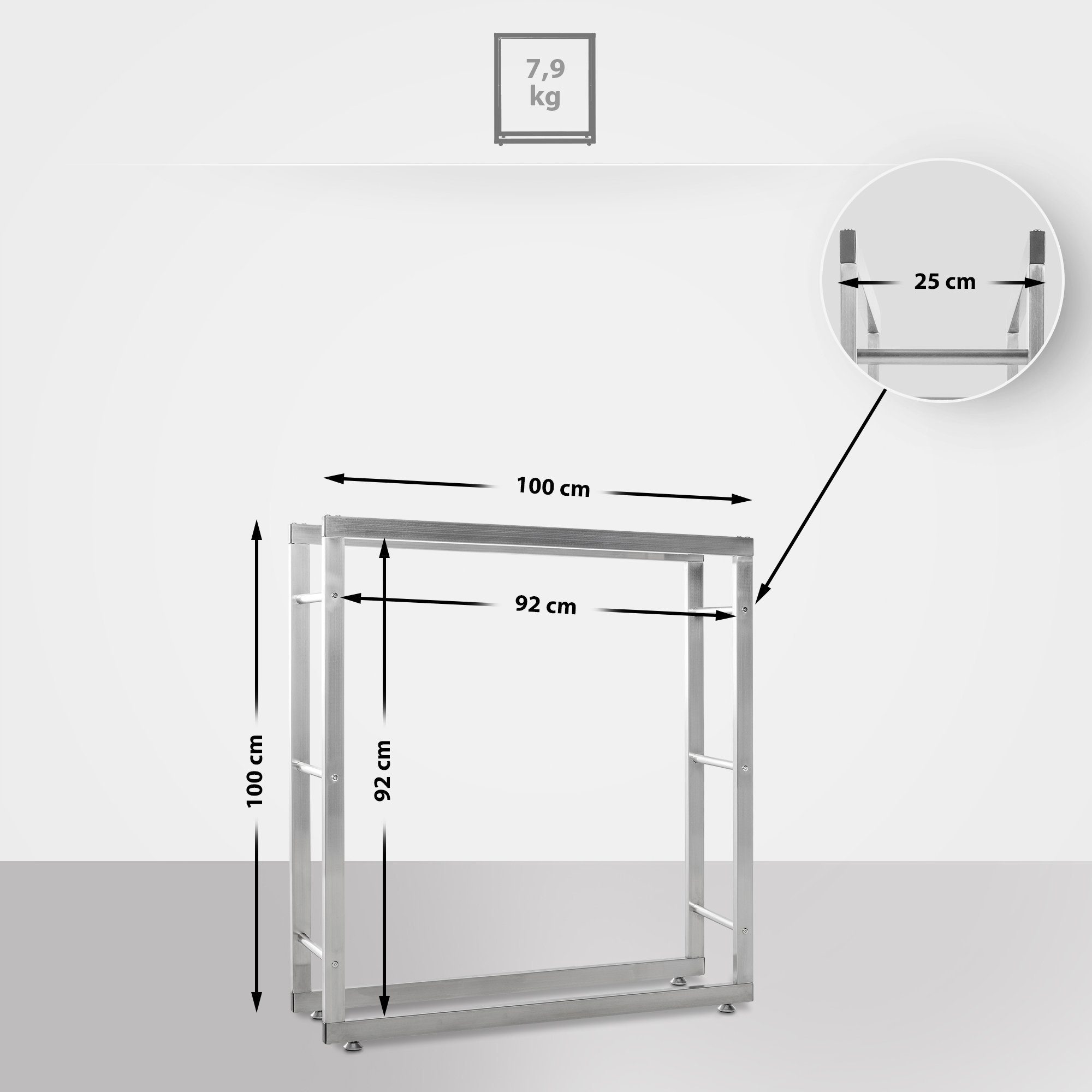CLP Kaminholzregal Keri V2, BxTxH:100x25x100 cm, aus Edelstahl