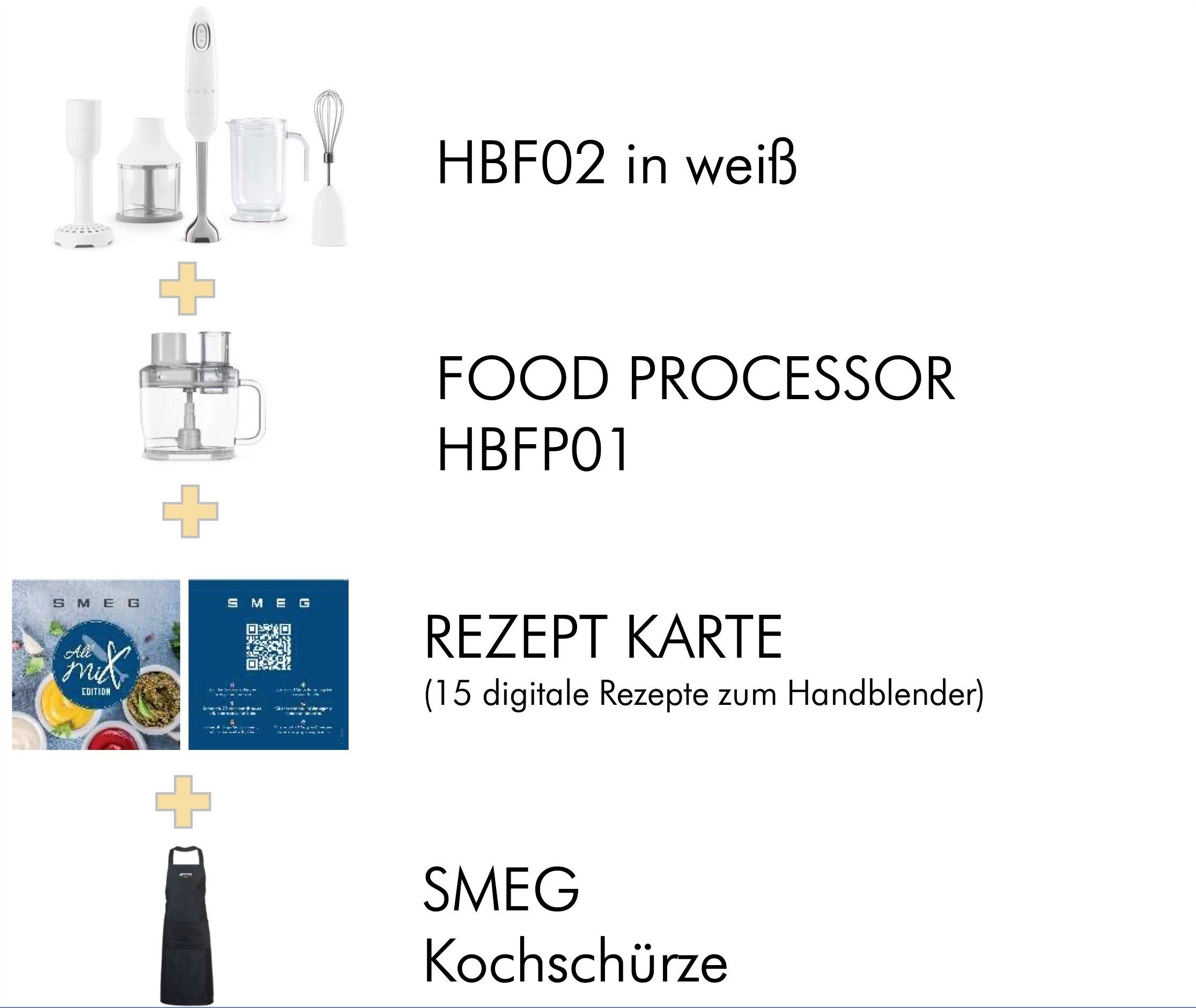Smeg Stabmixer HBF12WHEU Stabmixer AllMix Edition mit Zubehör