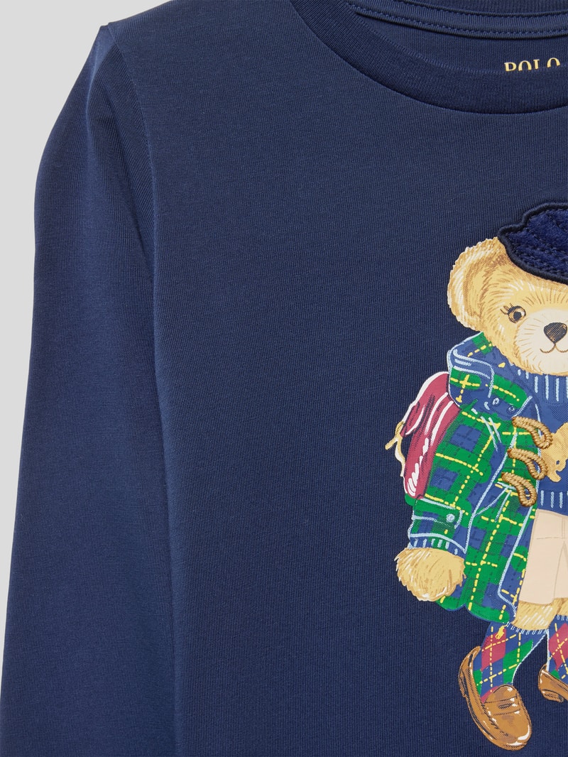 Longsleeve mit Label-Stitching Modell 'BEAR' in marineblau