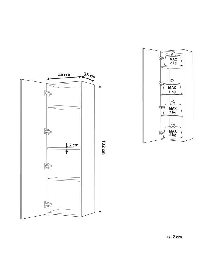 Beliani Badezimmerschrank MATARO in Weiß/Silber - (W) 40 x (H) 132 x (L) 35 cm günstig kaufen onesize