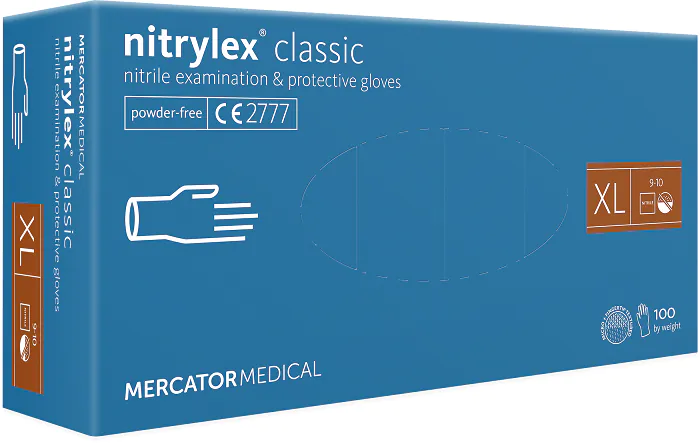 „Nitrylex Classic“ nitrilinės pirštinės be pudros, XL dydis (9-10), mėlynos