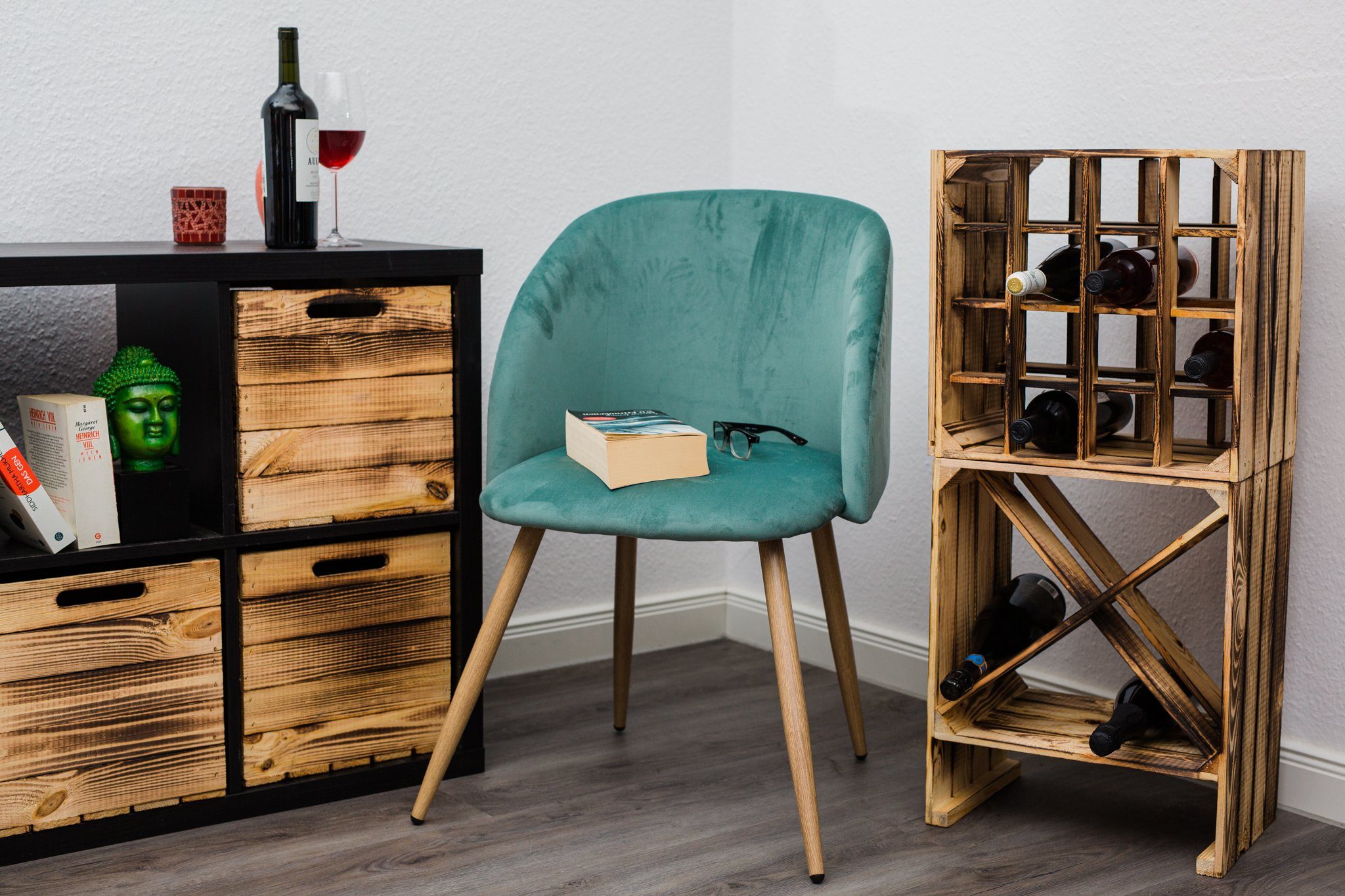 Kistenkolli Altes Land Allzweckkiste 3 set 16er Weinregal geflammt Weinregal Flaschenregal Weinschrank