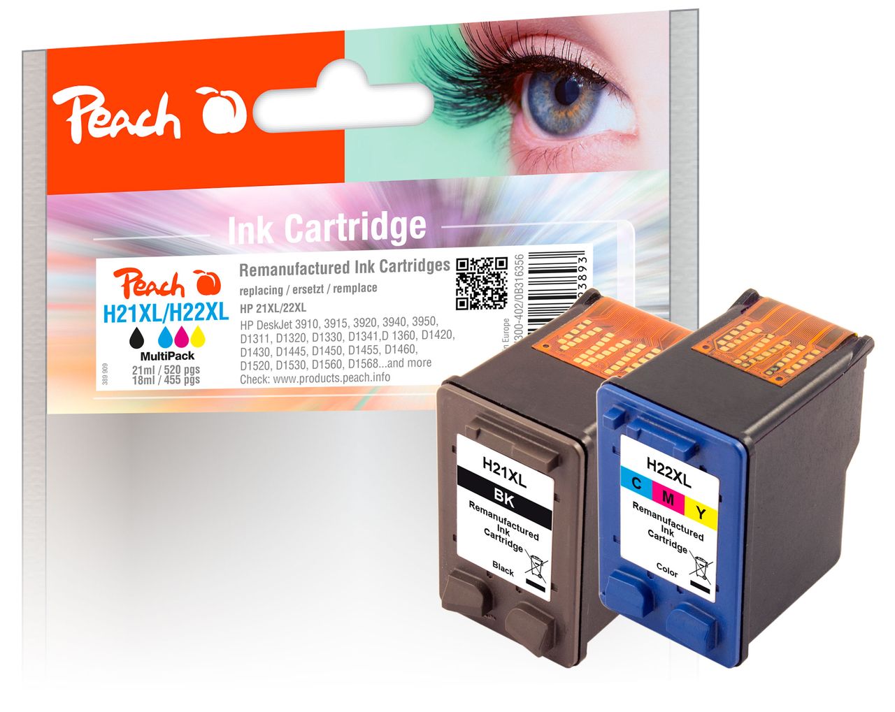 Peach Spar Pack Druckköpfe ersetzt HP No. 21XL, No. 22XL