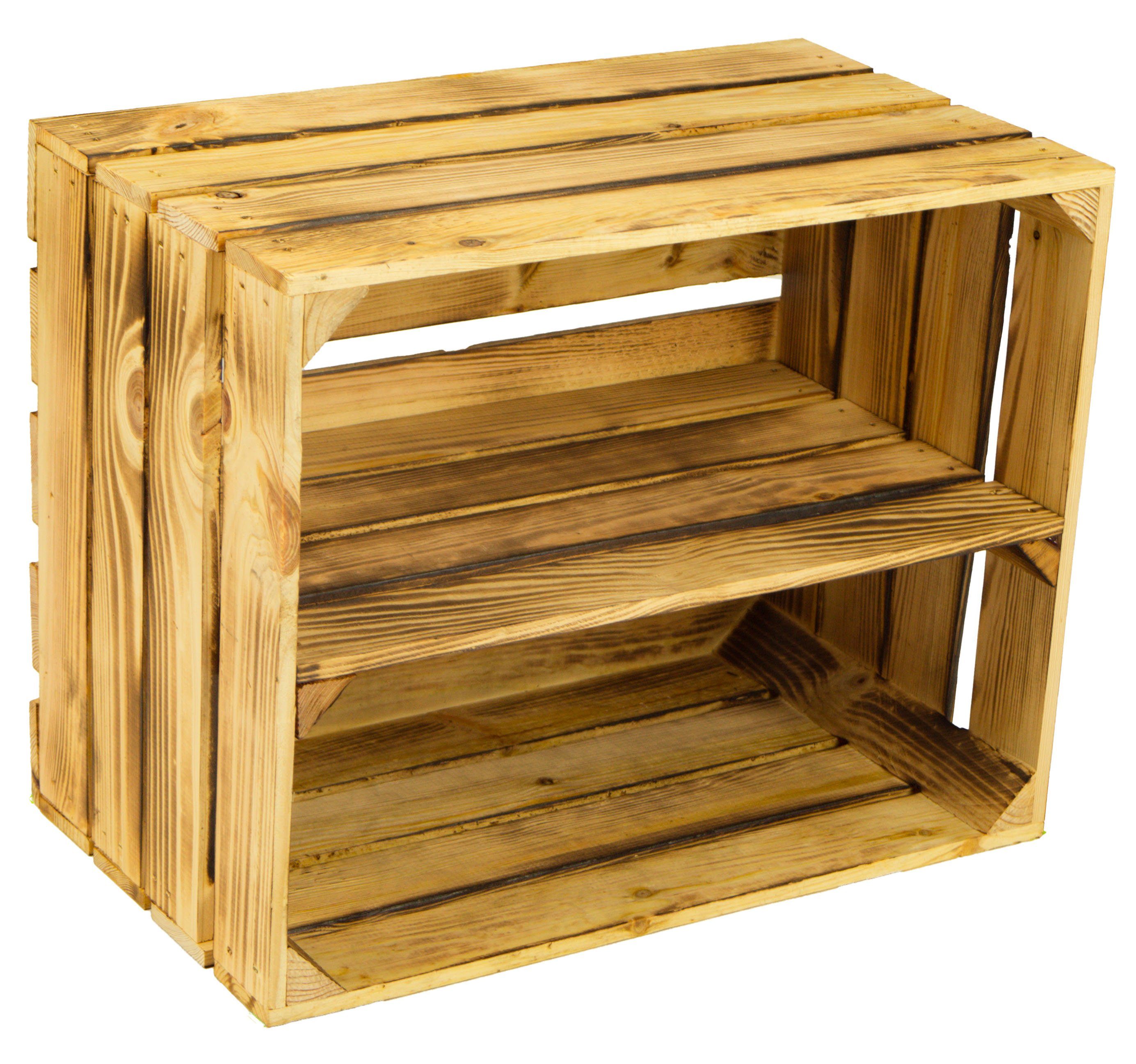 Kistenkolli Altes Land Allzweckkiste 3 x Massive geflammte Holzkisten Schuhregal Ablage (3er Set)