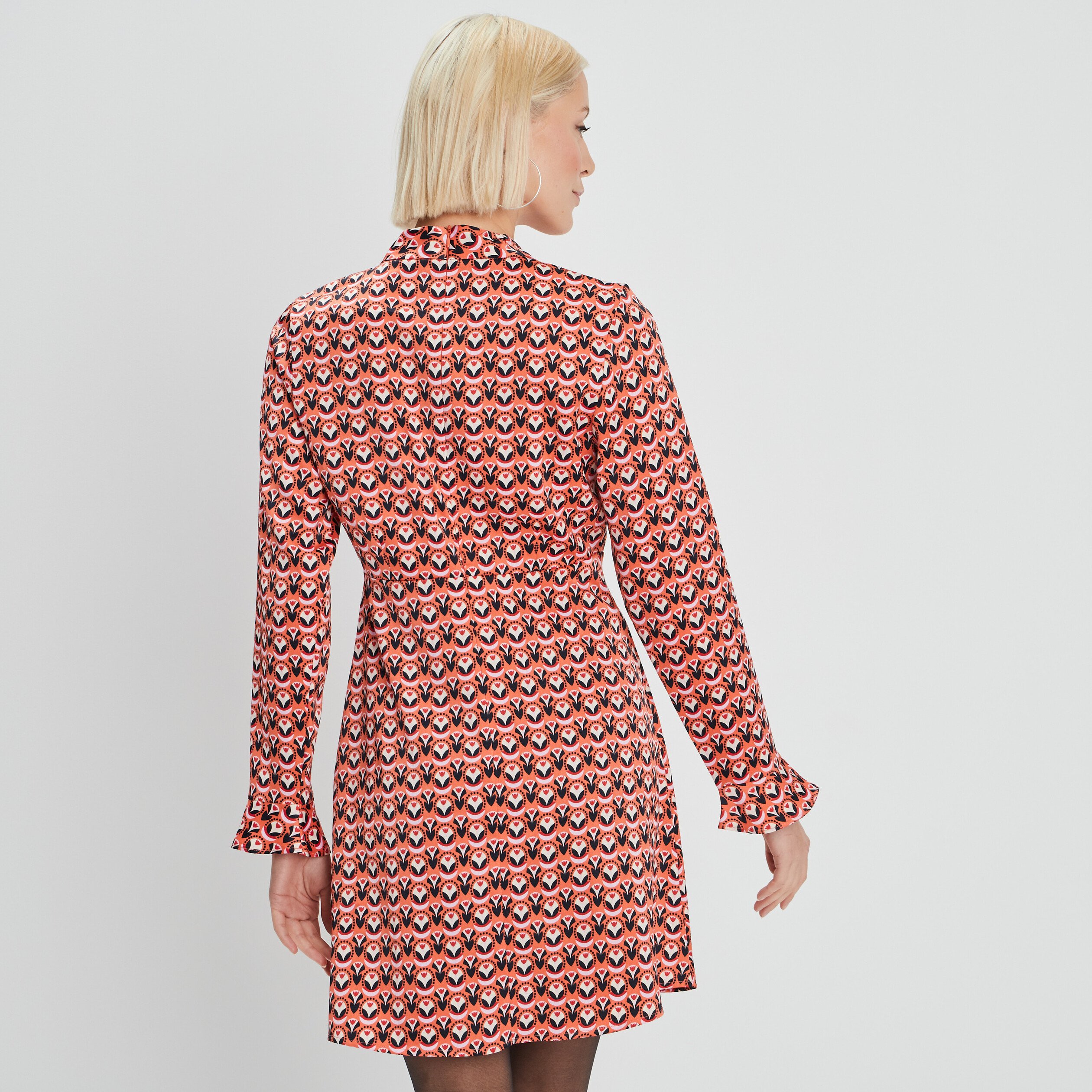 Robe trapèze col montant orange corail femme | La Halle