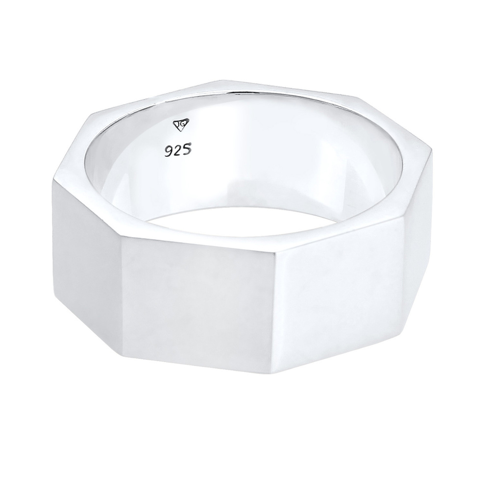 KUZZOI KUZZOI Bague Hommes Bandring Hexagone Geo Look Tendance en argent sterling 925 Bague