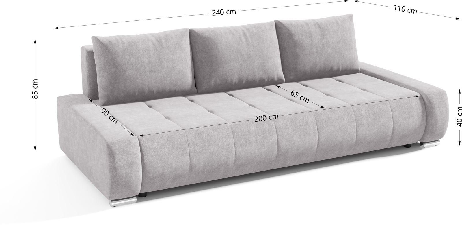 Beautysofa Schlafsofa Draco, mit Schlaffunktion, Bettkasten, Freistehendes, 3 Sitzer Polstersofa, aus Velours, modern