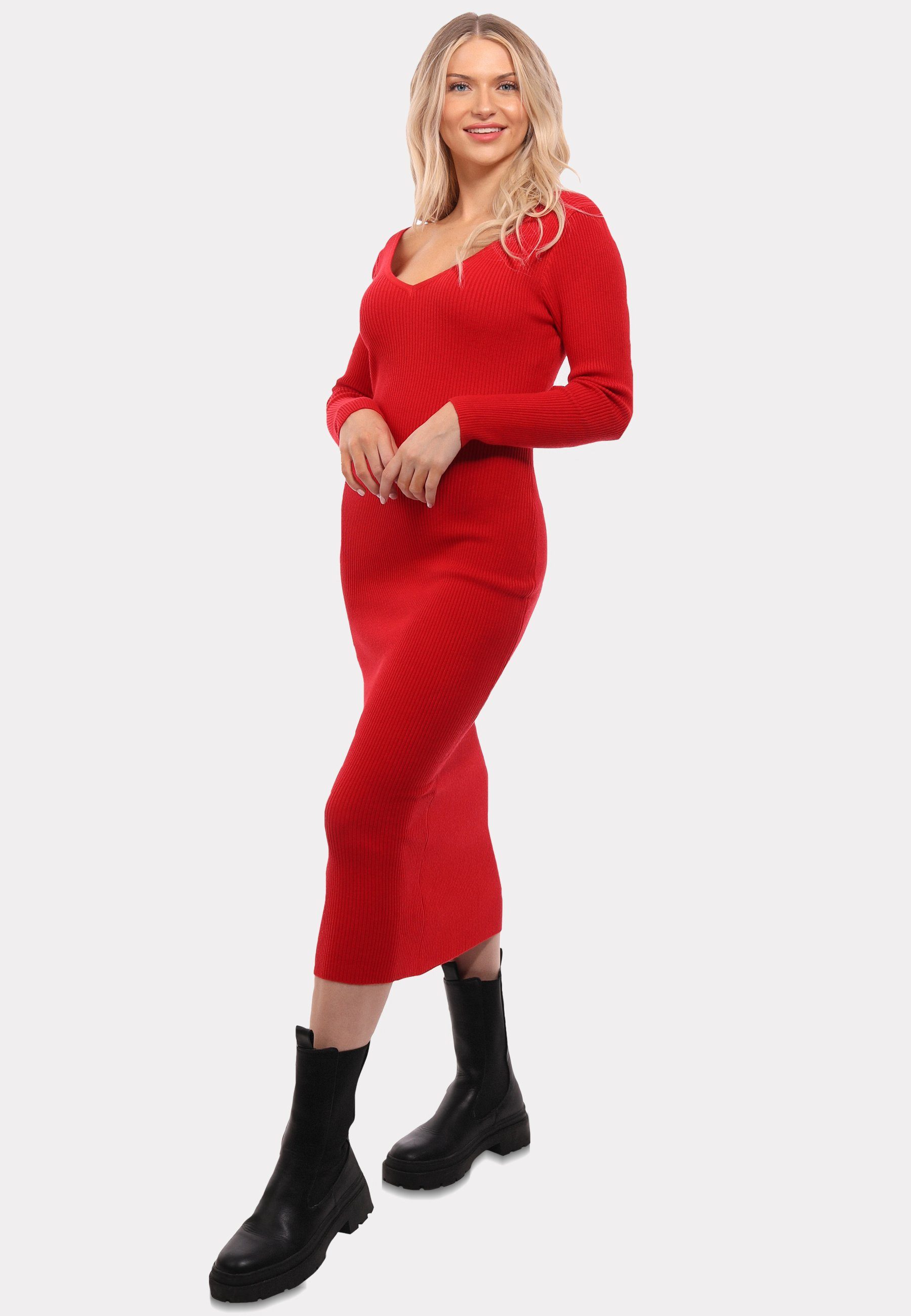 YC Fashion & Style Strickkleid Strickkleid mit V-Ausschnitt KNIT DRESS (Kein Set, 1 -tlg) Langarm, in Unifarbe, mit V-Ausschnitt