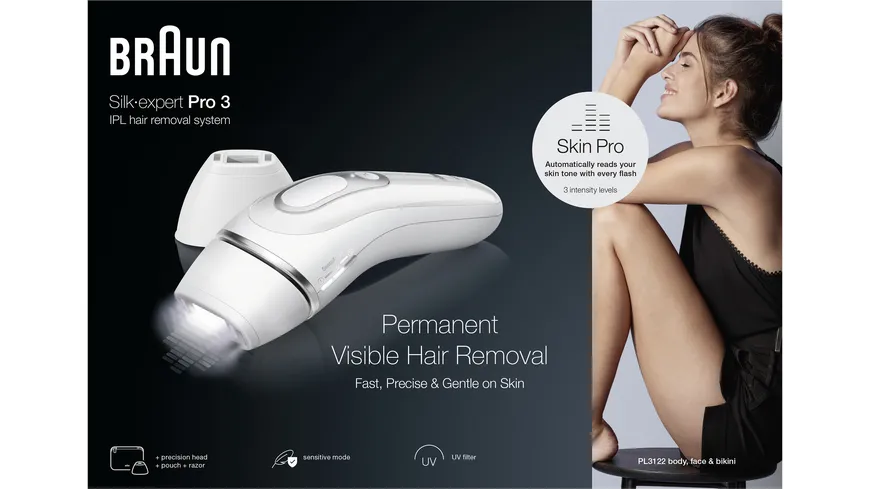 BRAUN IPL-Haarentfernungsgerät Silk·expert Pro 3 PL3122 Silber / Weiß