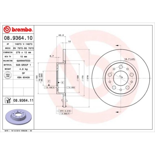 08.9364.11 BREMSSCHEIBE BREMBO HA  VP2 - ATU