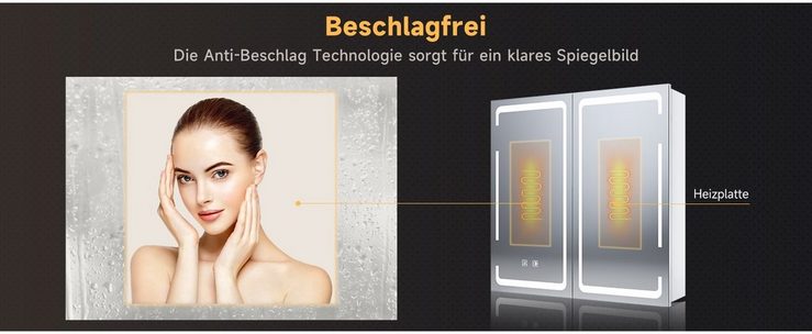 SONNI Badezimmerspiegelschrank Doppeltüriger dreifarbig beleuchteter Badezimmer-Spiegelschrank