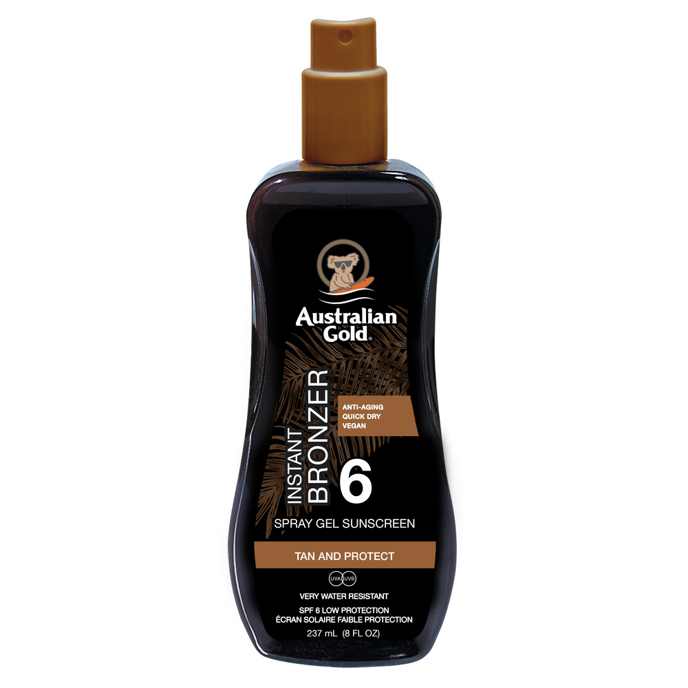 australian gold SPF 6 Spray Gel avec agent bronzant 237ml Spray Gel solaire avec agent bronzant