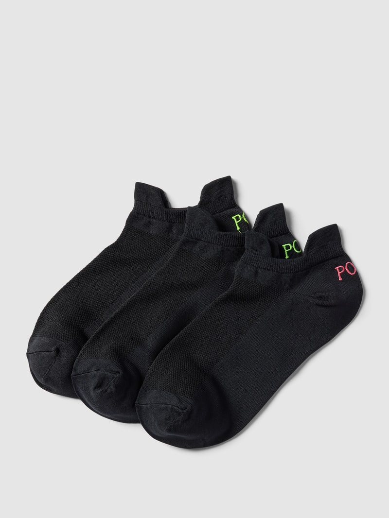 Sneakersocken mit Label-Print im 3er-Pack Modell 'DOUBLE' in schwarz