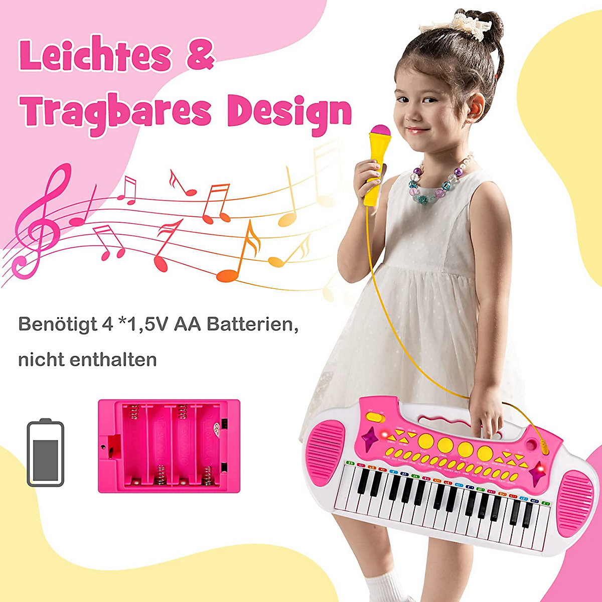 Keyboard mit Hocker Mikrofon Lichtern 31 Tasten
