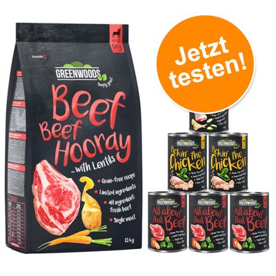 1,5 kg Greenwoods Trockenfutter + 6 x 400 g gemischtes Paket Nassfutter