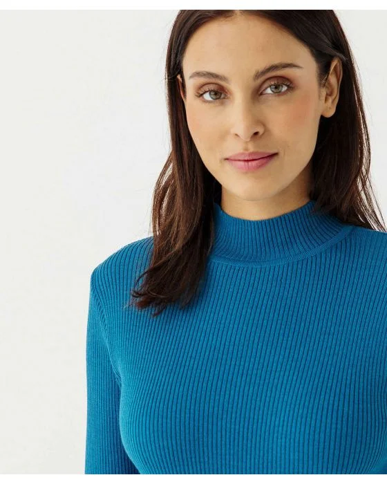 Pull col montant, 50% laine mérinos, uni et rayé