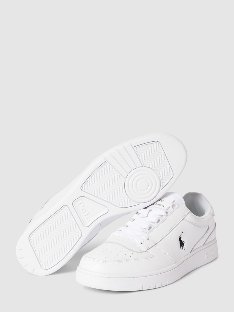 Sneaker aus Leder-Mix mit Label-Stitching in weiß