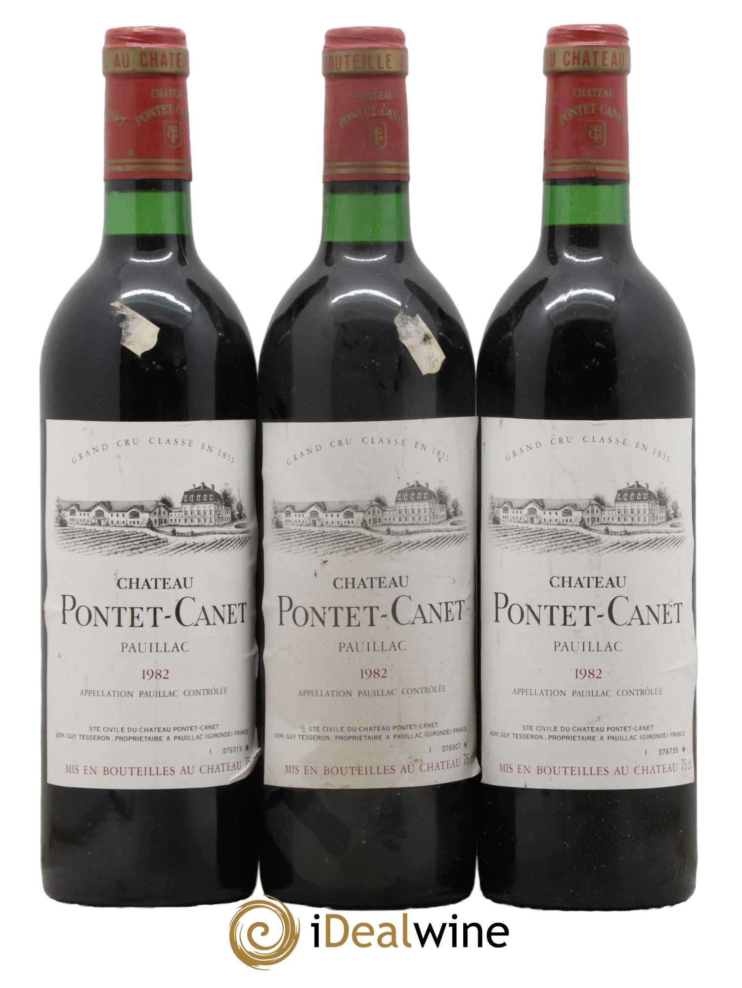 Château Pontet Canet 5ème Grand Cru Classé  1982 - Lot de 3 Bouteilles