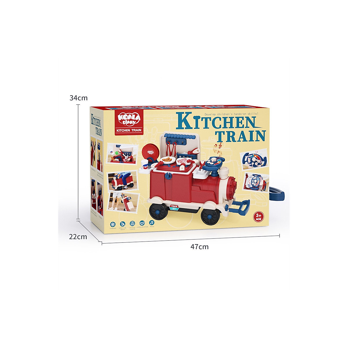 Retro-Multifunktions-Zugsimulationsgeschirr-Spielzeugset Multifunktionales Spielhaus, mobiler Esstisch, Auto, Kinderspielzeug