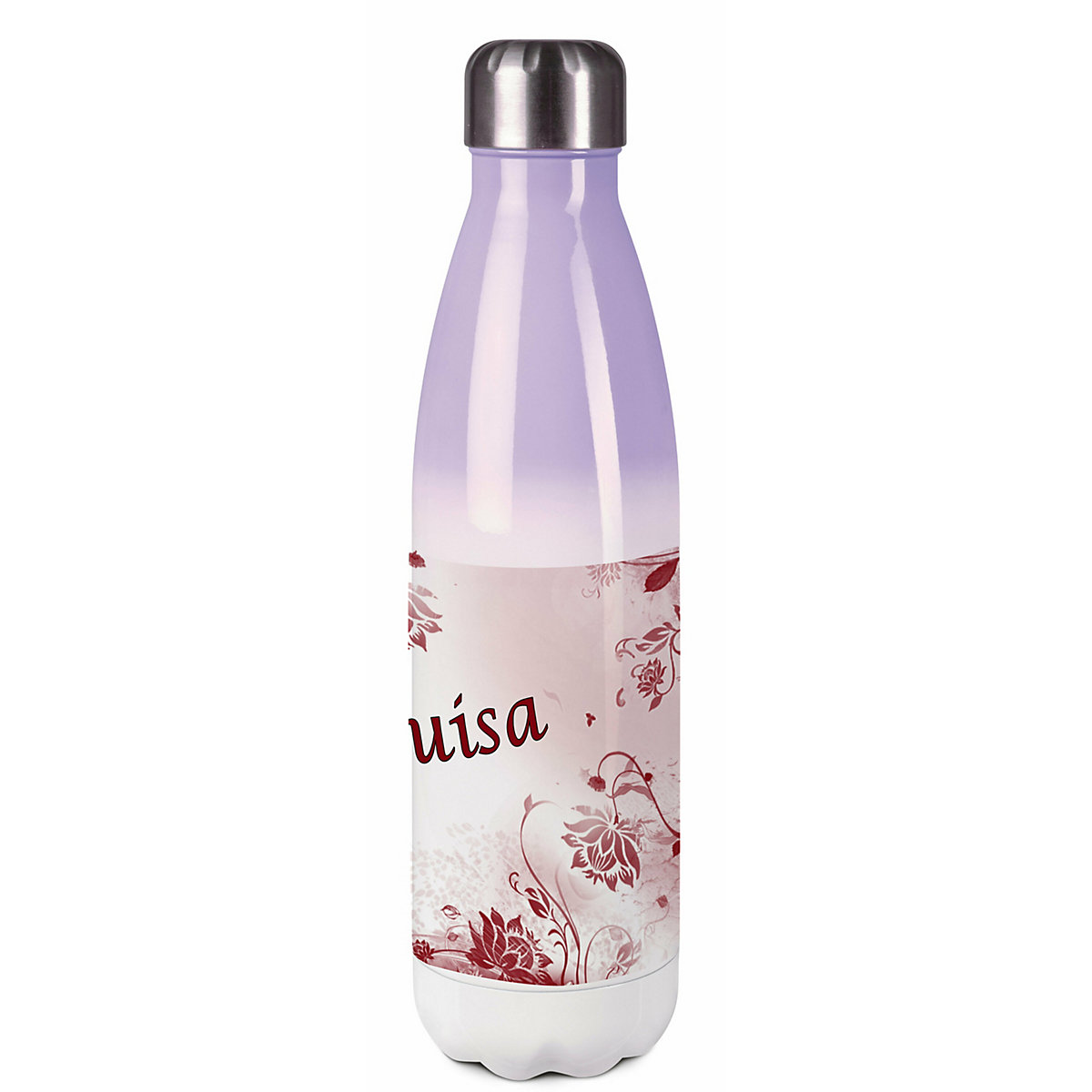 Edelstahl Kinder Thermoflasche / Trinkflasche bunt Blumenranke Farbe rot Spülmaschinenfest, Auslaufsicher, Bruchfest, Doppelwandig, Für Heißgetränke geeignet, Mit Deckel, Isoliert