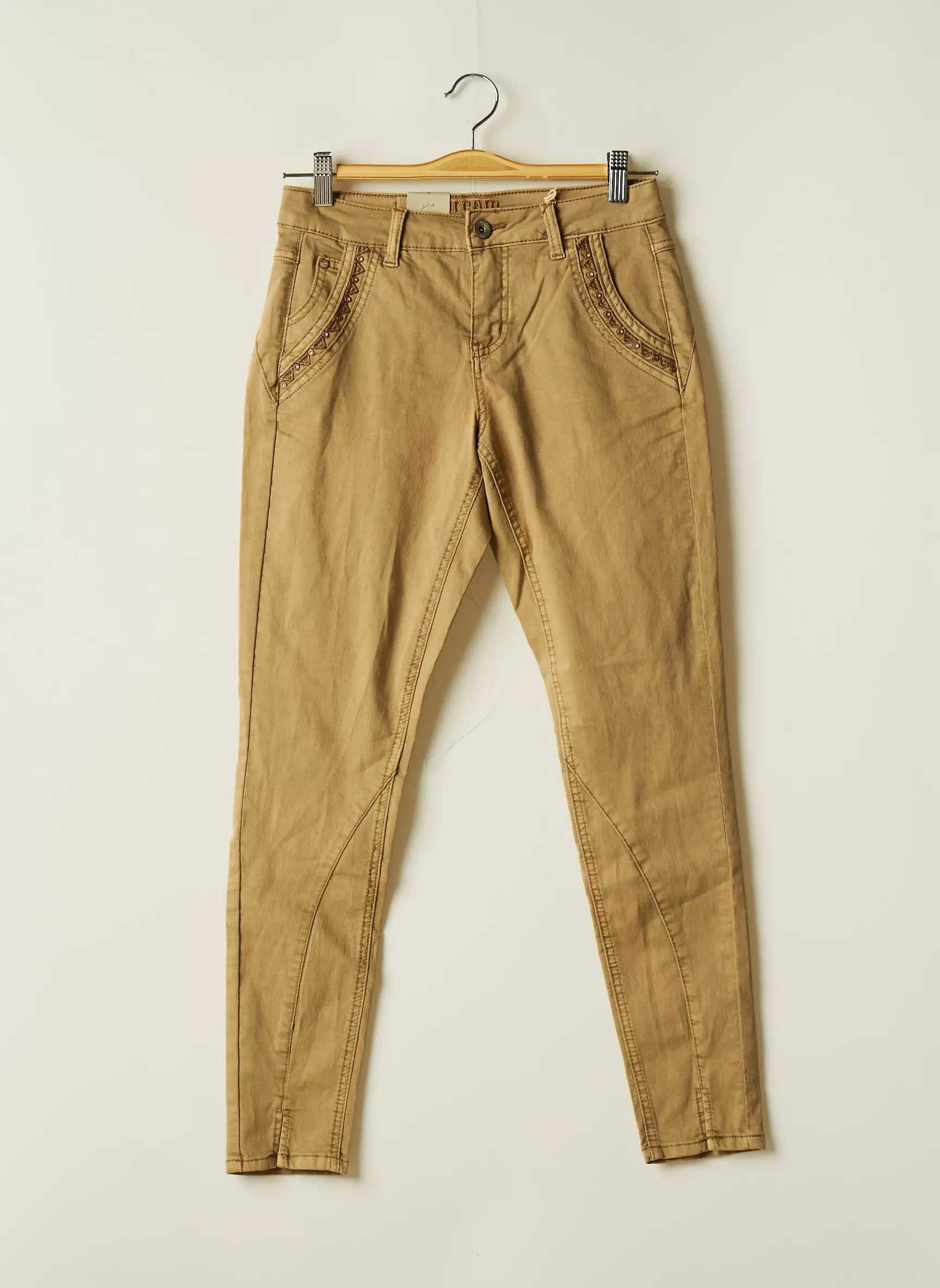 Cream Pantalons Slim Femme couleur beige