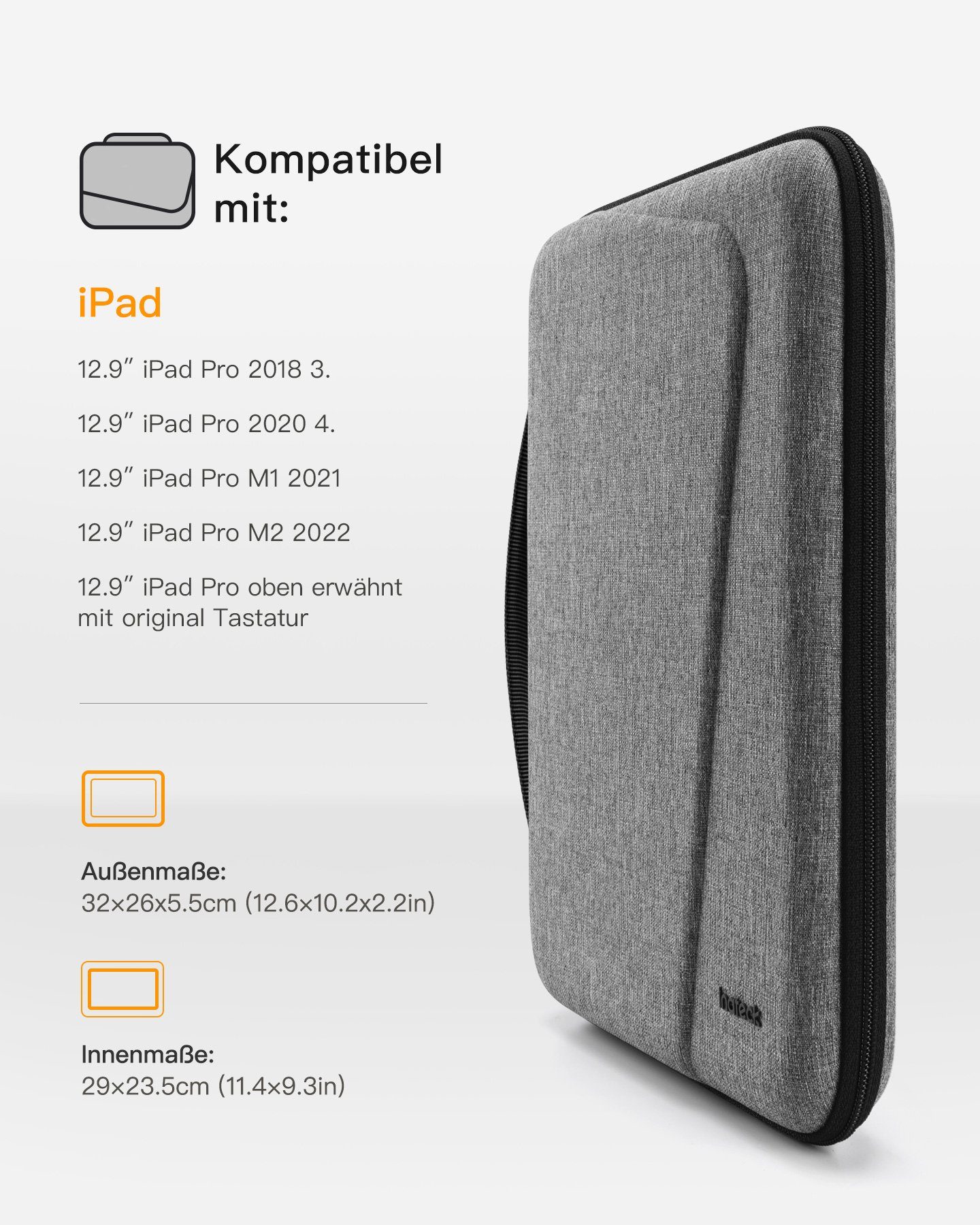 Inateck Tablet-Hülle Hartschalen Tablet Tasche Hülle für 12,9 Zoll iPad Pro