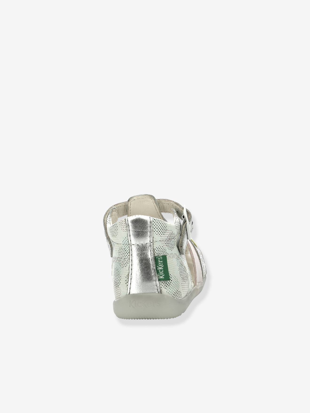 Sandales cuir bébé Bigfly-2 Iconique Biboo KICKERS® blanc rose pois multico