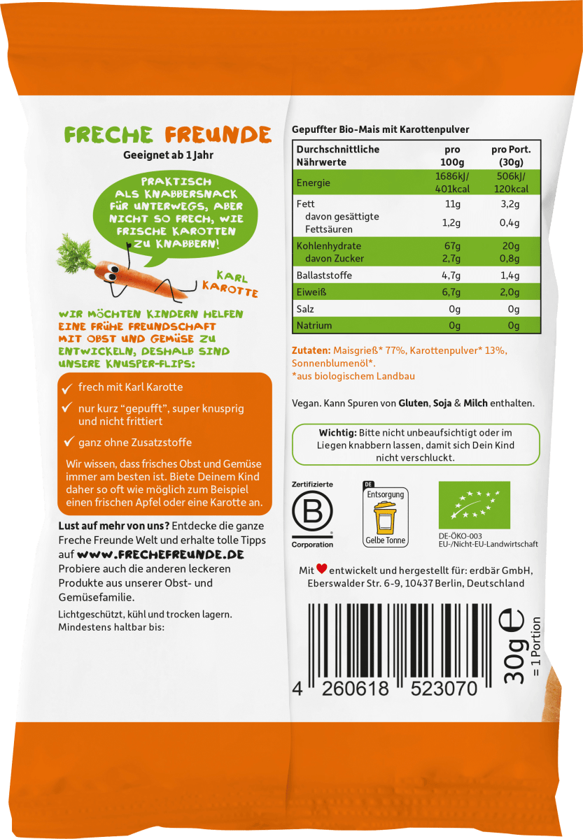 Kindersnack Knusper-Flips Karotte, 30 g