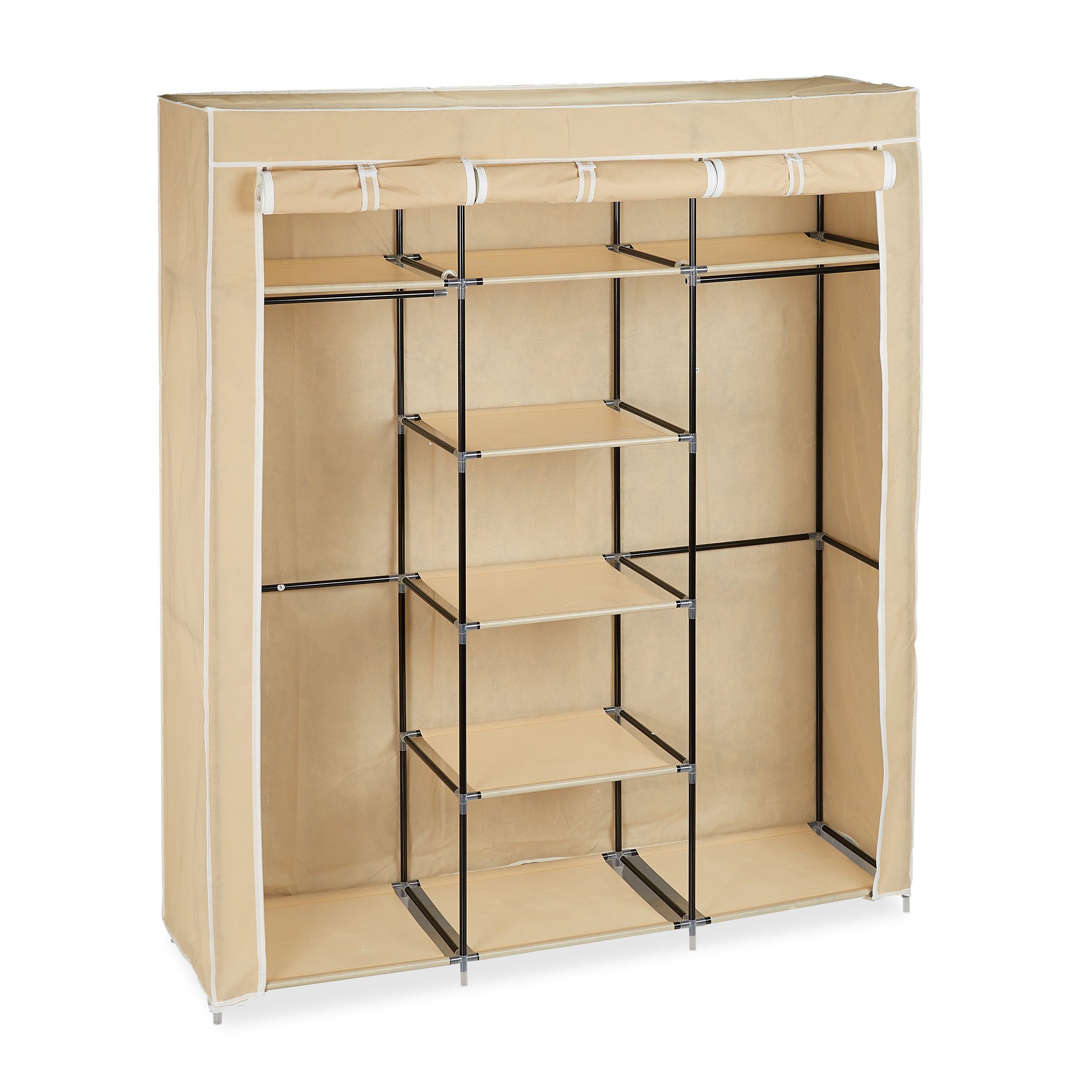 relaxdays Stoffschrank Stoffkleiderschrank XXL mit 9 Böden Beige