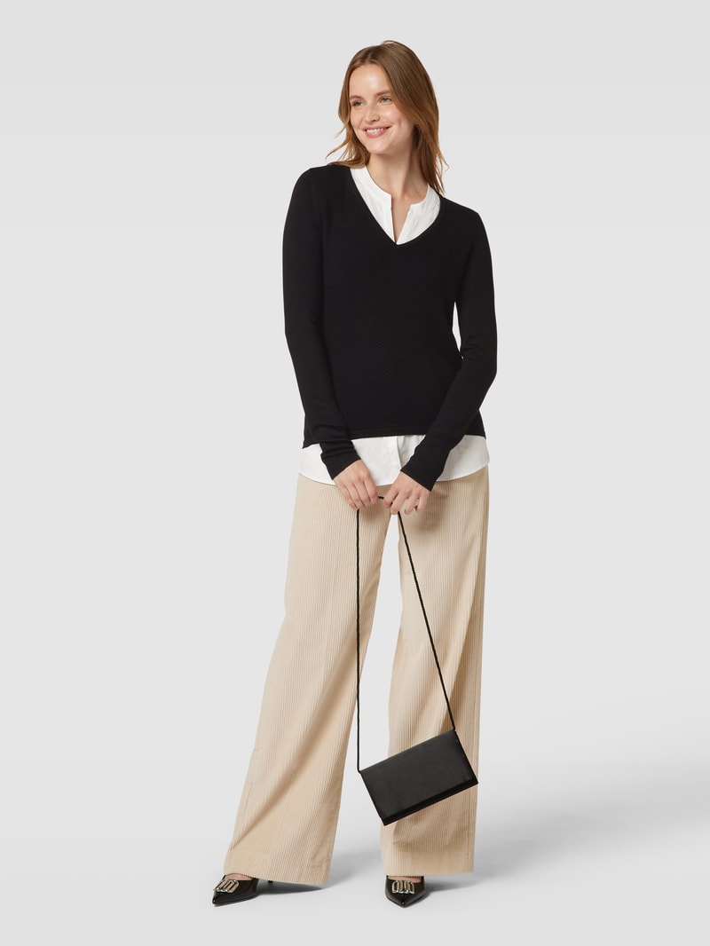 Strickpullover im Double-Layer-Look in schwarz
