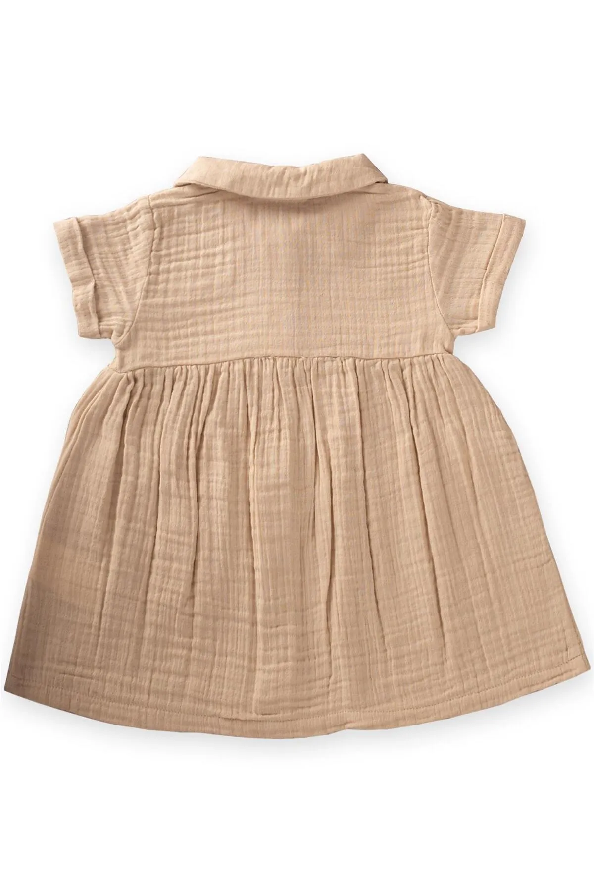 Cigit  Gerafftes Musselin-Kleid mit Kragen für Babys, 1–7 Jahre, Cremefarben
