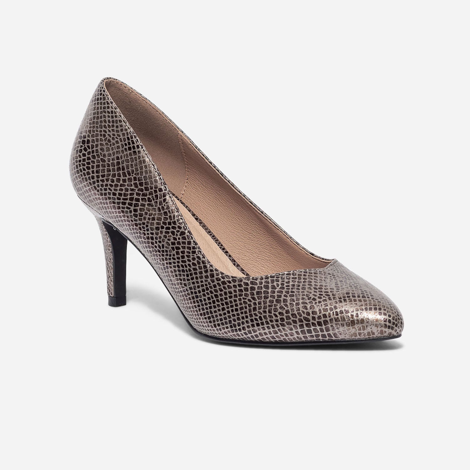 Escarpin taupe effet python métallisé à bout pointu