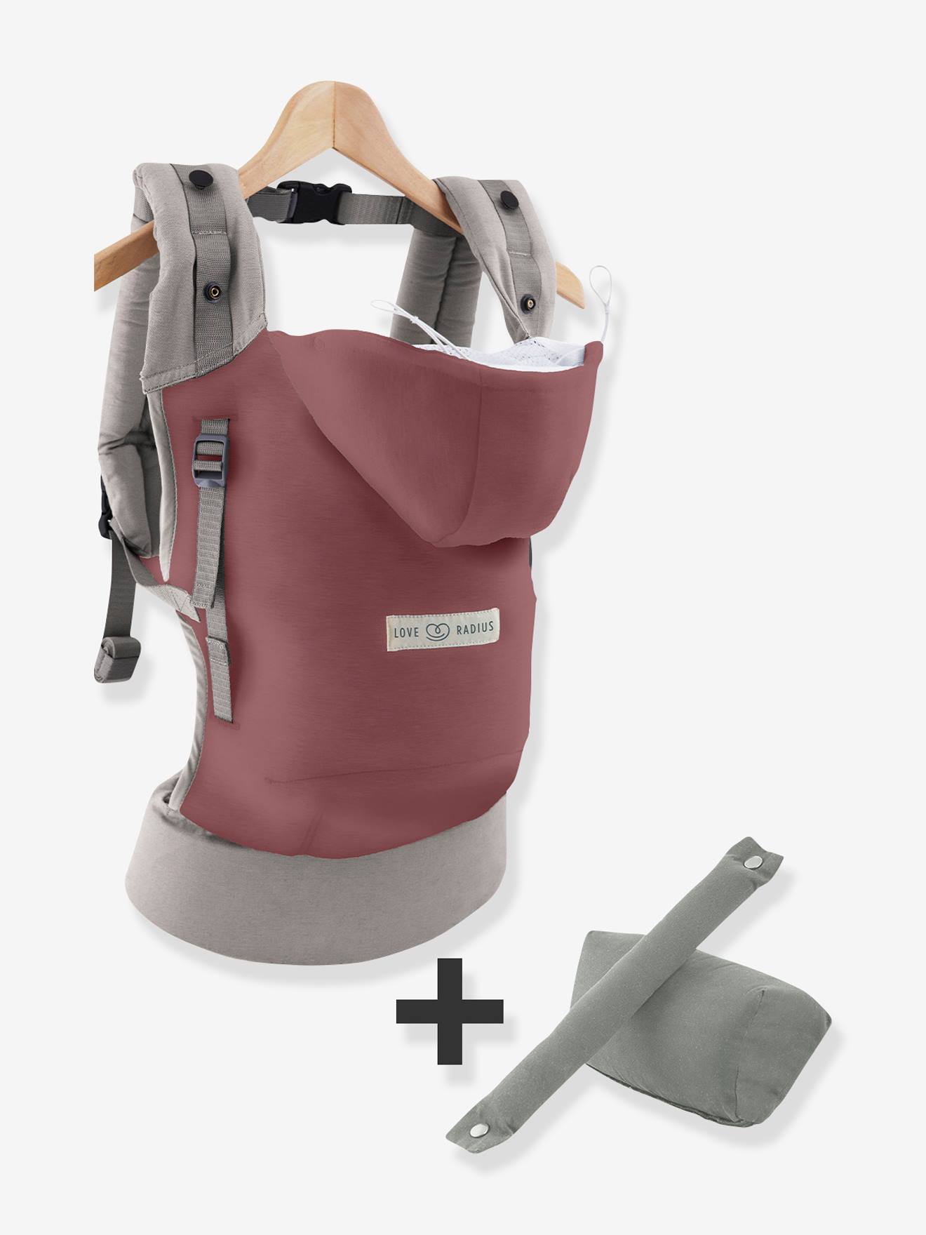 Pack HoodieCarrier + cale-tête et réhausseur LOVE RADIUS gris flanelle