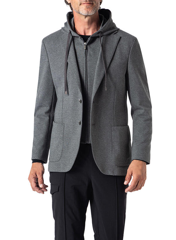 BOGGI MILANO, Sakko, Jersey, dunkelgrau meliert