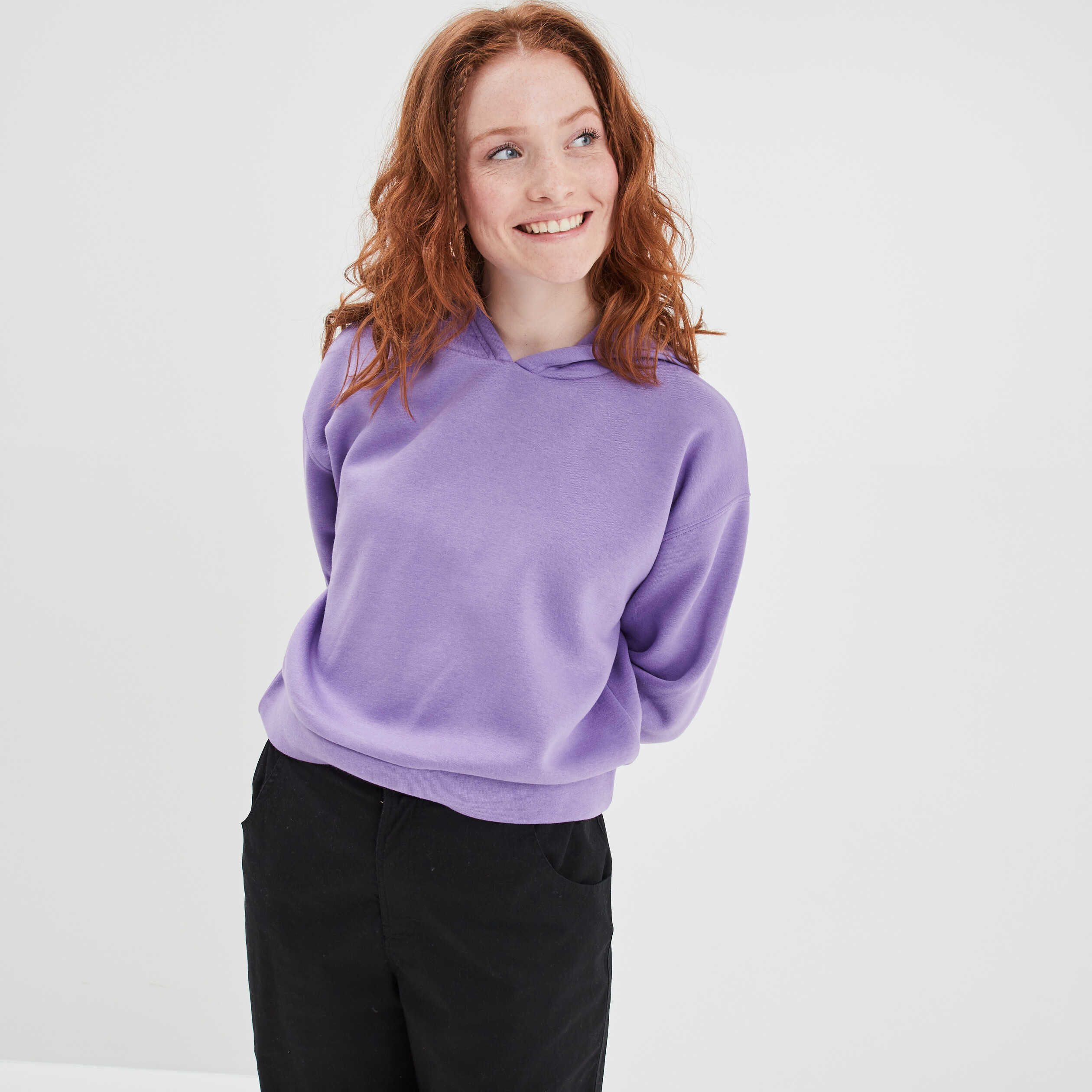 Sweat cropped à capuche hoodie parme femme | La Halle