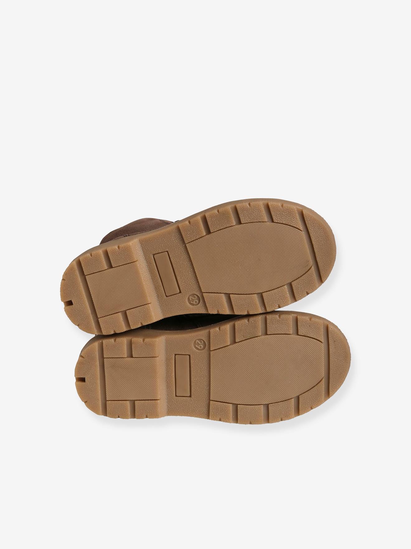 Bottines cuir garçon lacées et zippées marron foncé