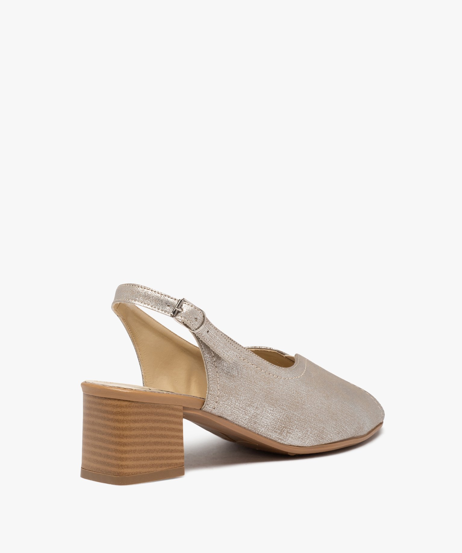 Sandales confort femme à talon dessus toile brillante or | GEMO