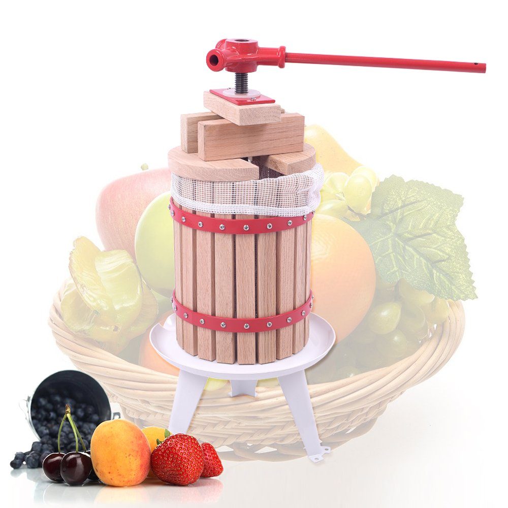 UISEBRT Obstpresse 6 Liter Mechanische Saftpresse Weinpresse Apfelpresse Fruchtpresse, Manuell Obstmühle + Presstuch für Äpfel Birnen