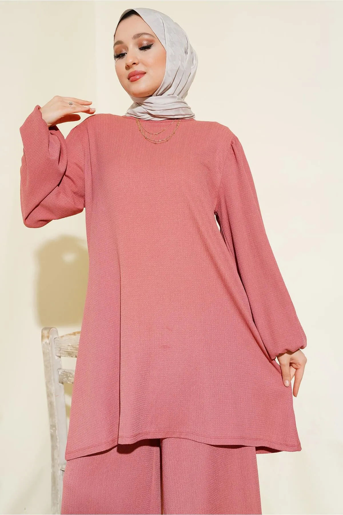 Bigdart  Damen Dusty Rose Tunika Hose Unterteil Top Set 6663