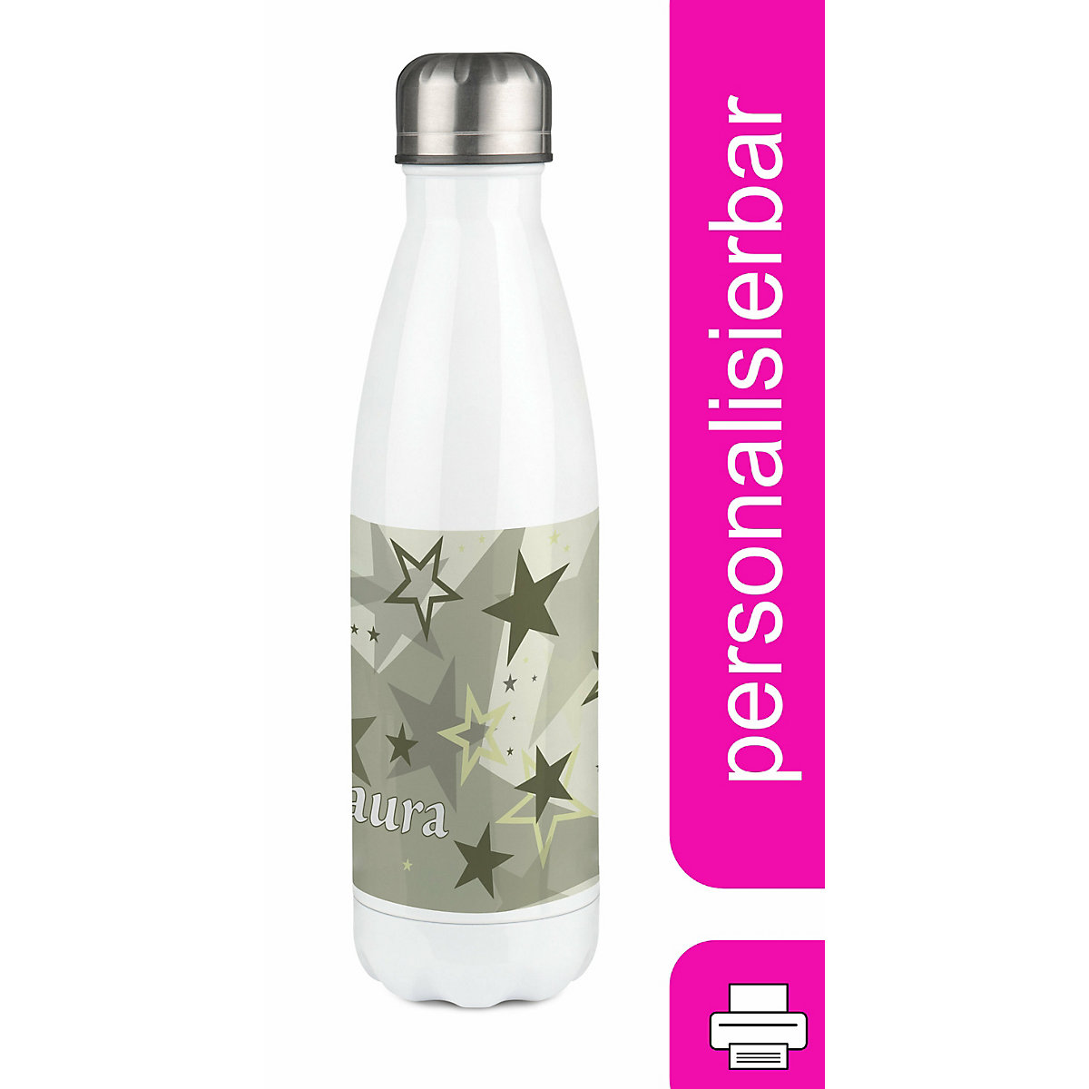 Edelstahl Kinder Thermoflasche / Trinkflasche bunt Sternenhimmel Farbe grau beige Spülmaschinenfest, Auslaufsicher, Bruchfest, Doppelwandig, Für Heißgetränke geeignet, Mit Deckel, Isoliert