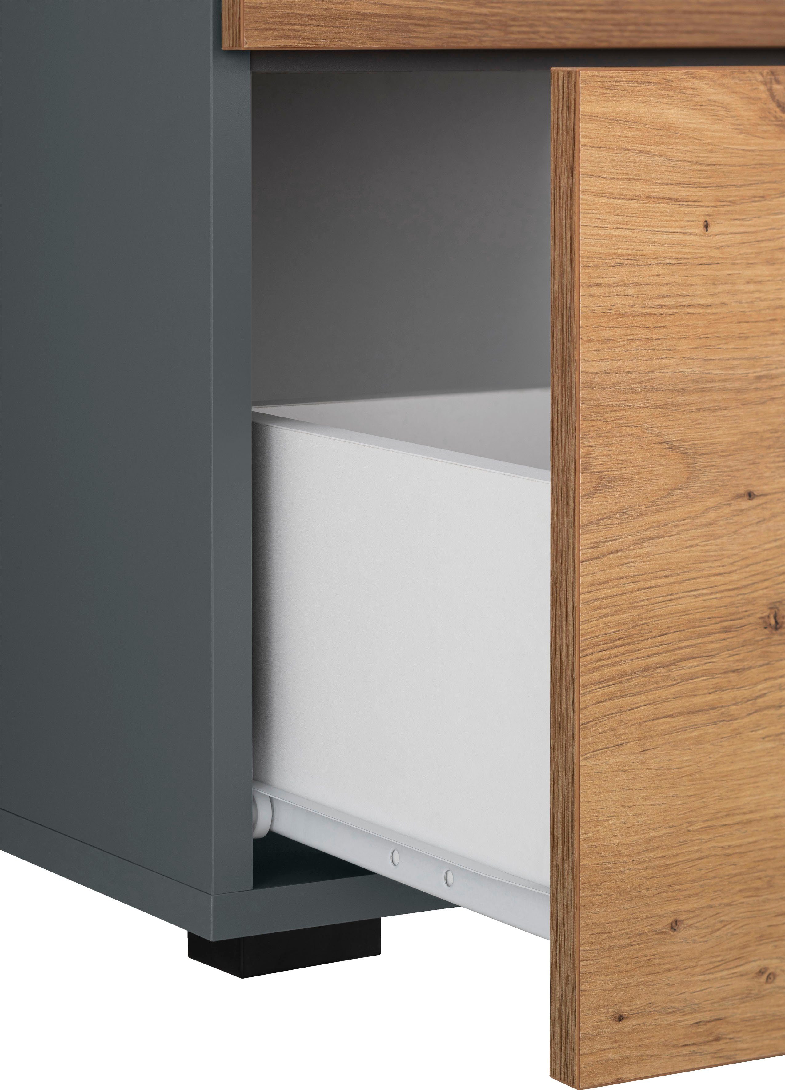 INOSIGN Waschbeckenunterschrank Skara mit Klappe und Schubkasten, schwarze Griffe, Breite 80 cm, Höhe 55 cm
