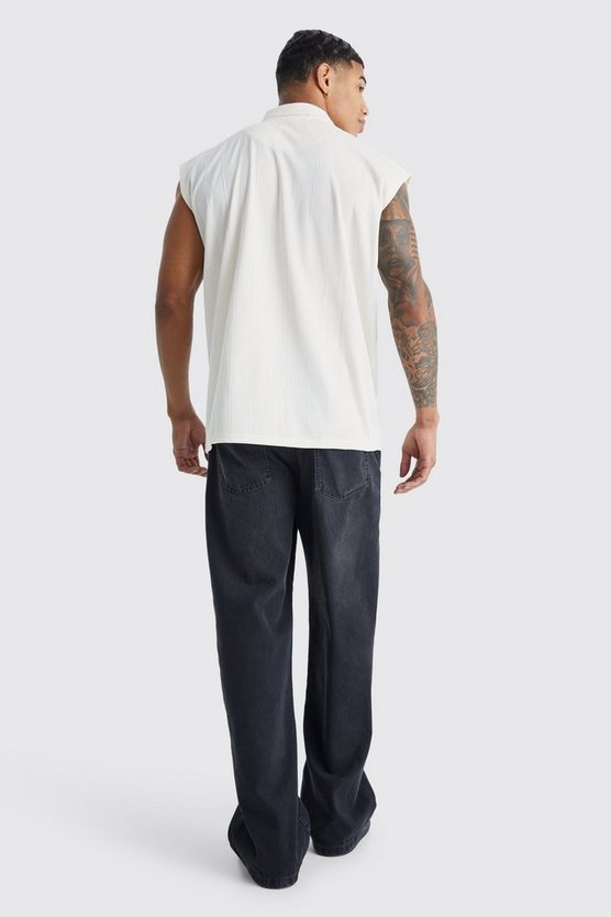 Ärmelloses Oversize Poloshirt mit V-Ausschnitt